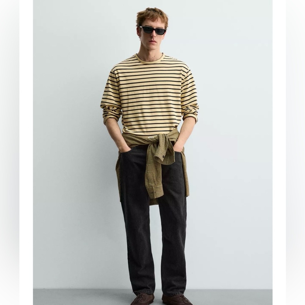 BNWT zara x aaron levine striped jacquard t-shirt in yellow